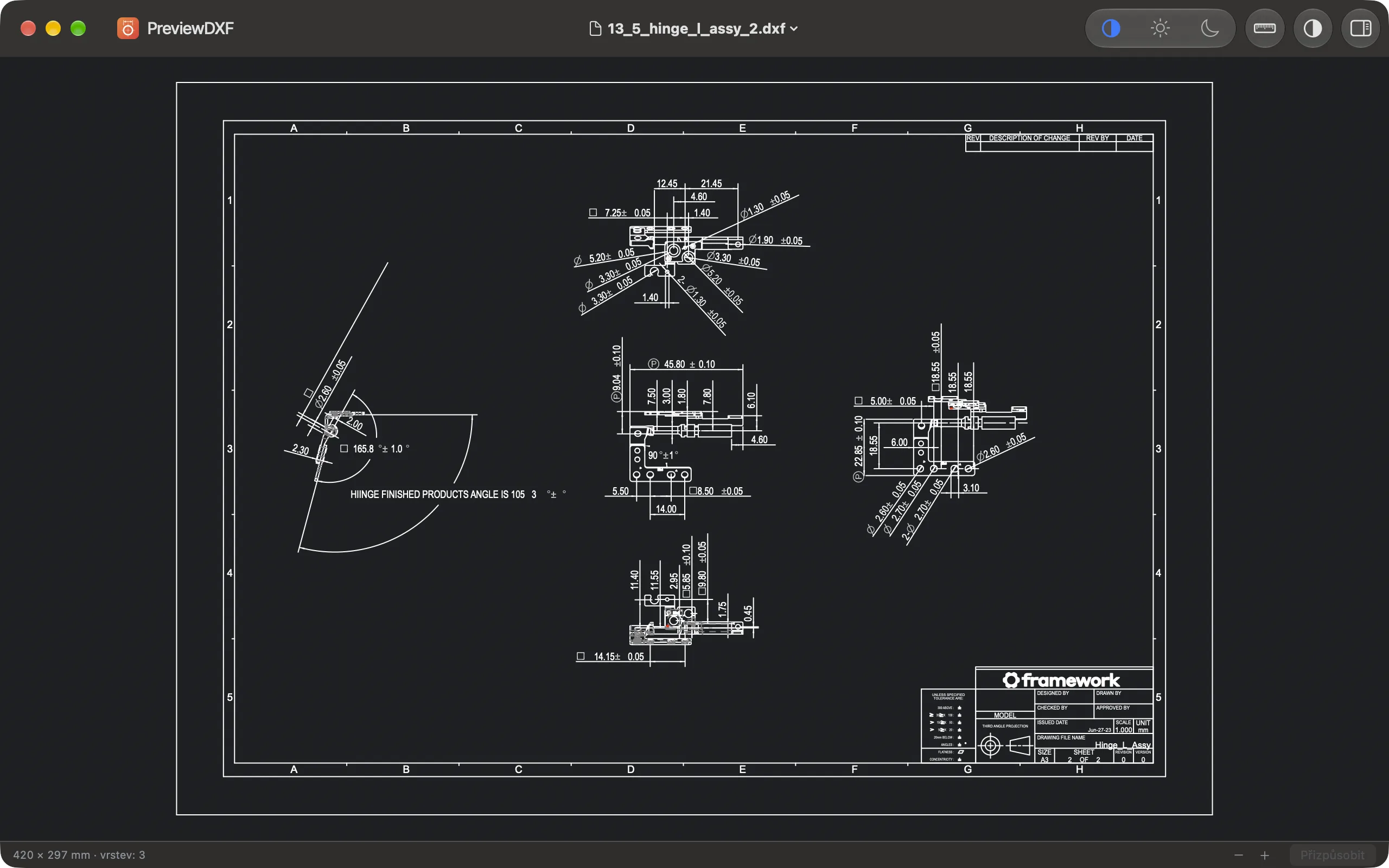 Dimensions and tolerances as the CAD program drew them